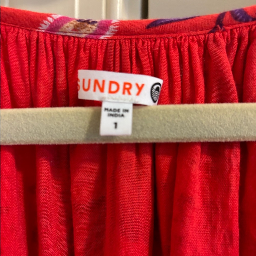 Sundry Red Floral Puff Sleeve Midi Dress - Size 1 - Picture 3 of 4